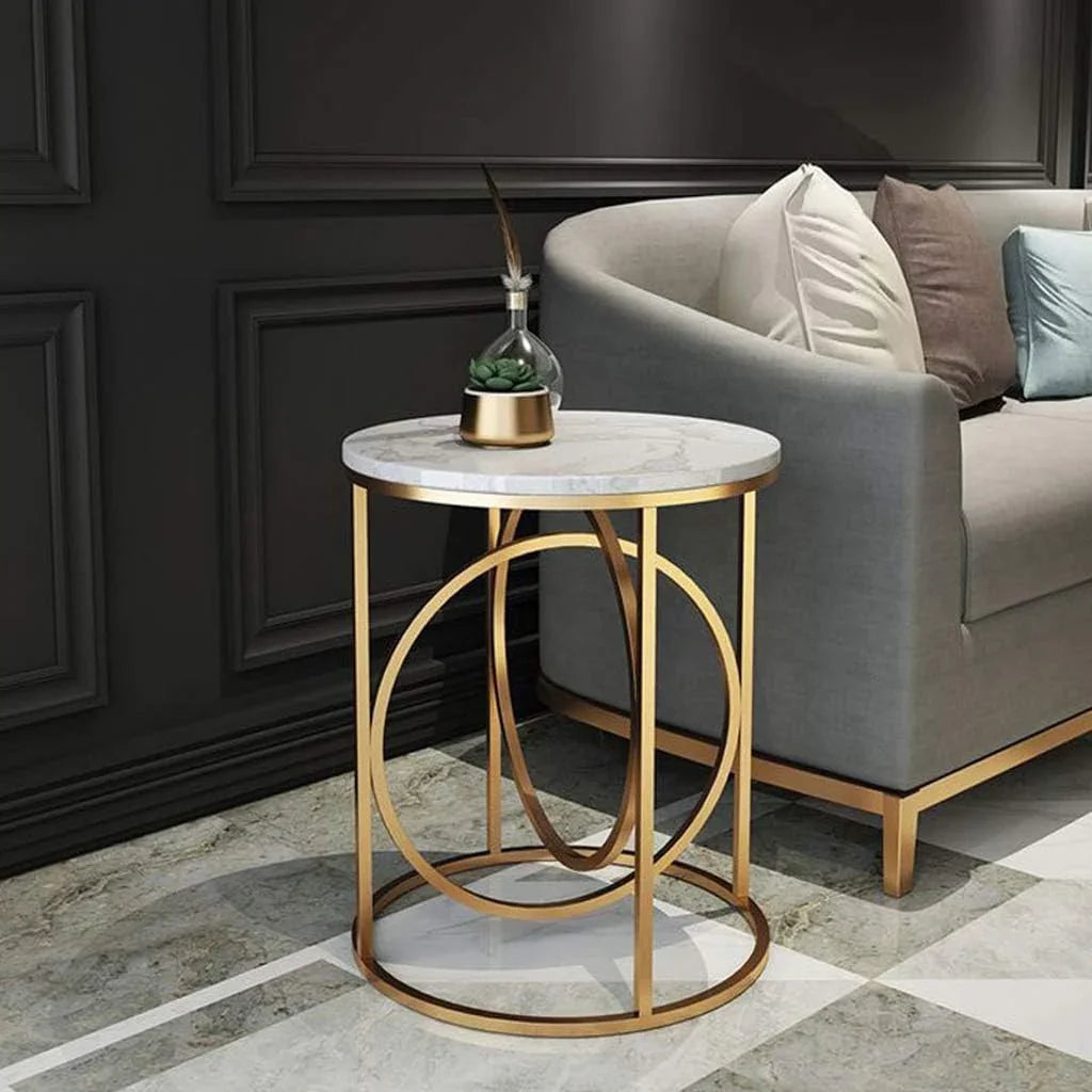 Side Table - Steel - Marble - Gold - 50x50x60 cm - Cataloug