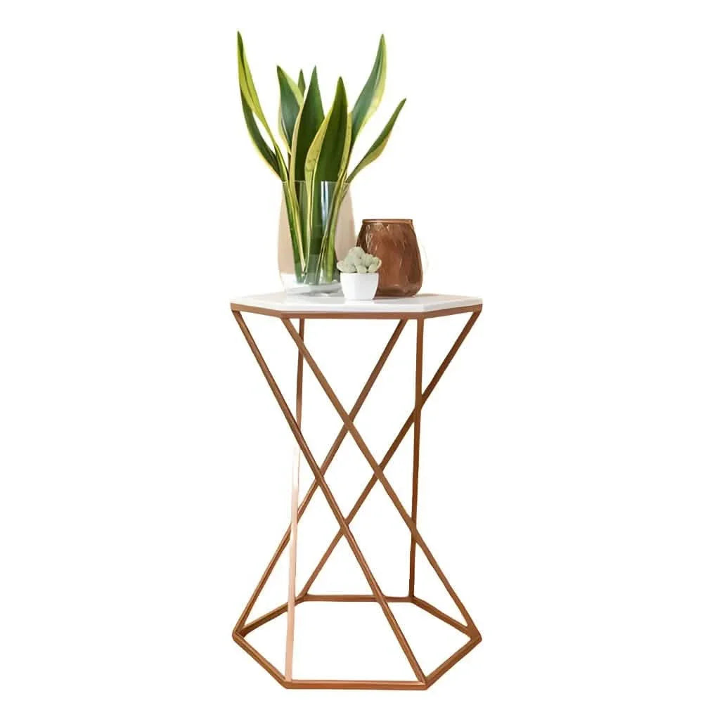 Side Table - Steel - Marble - Gold - 40x30x60 cm - Cataloug