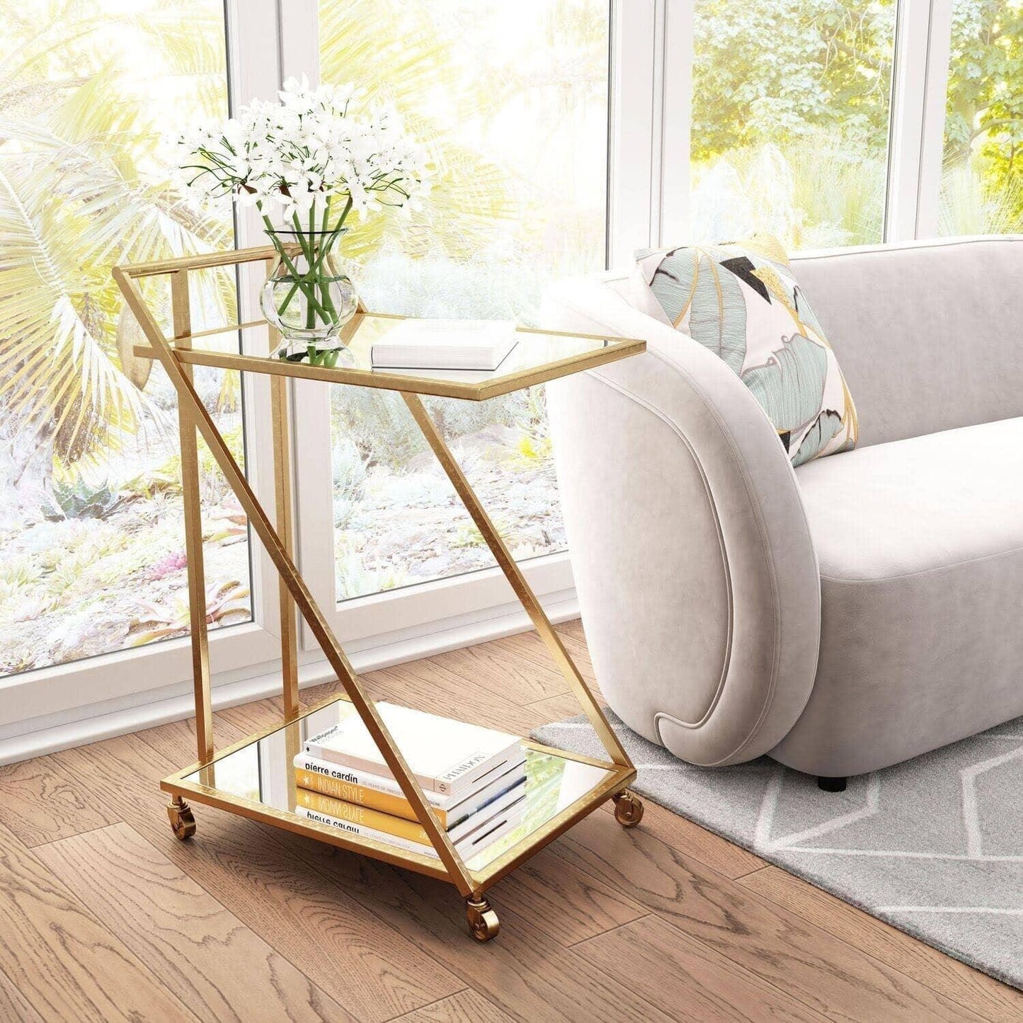 Serving Table - Steel - Glass - Gold - 50x30x90 cm - Cataloug