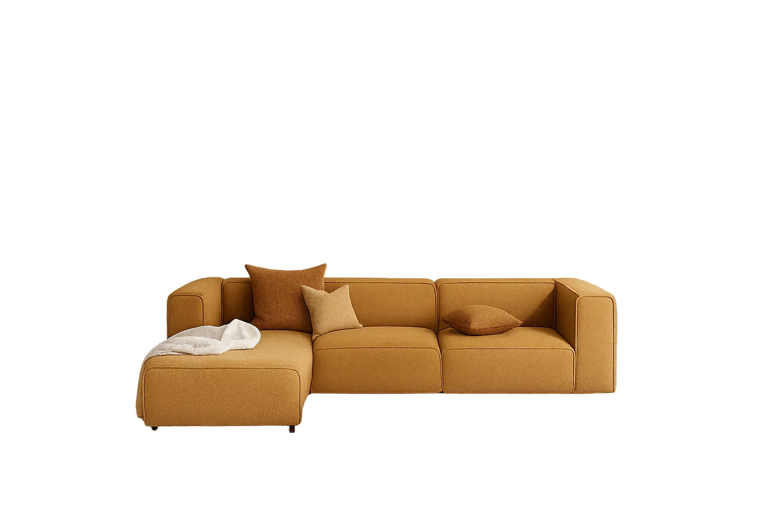 Sofa L Shape - Beech Wood - Linen Fabric - Brown - 280x180x90 cm - Cataloug