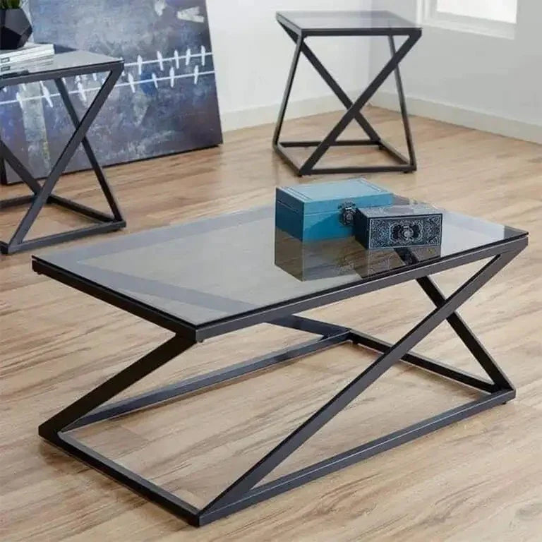 Coffee Table - Steel - Glass - Black - 90x50x40 cm - Cataloug