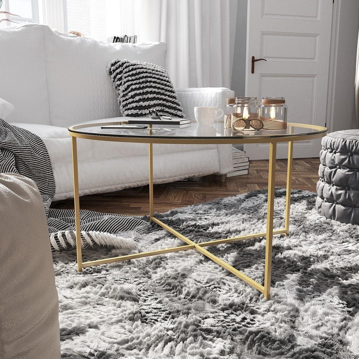 Coffee Table - Steel - Glass - Gold - 75x75x50 cm - Cataloug