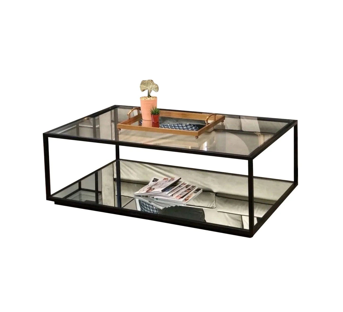 Coffee Table - Steel - Glass - Black - 100x50x50 cm - Cataloug