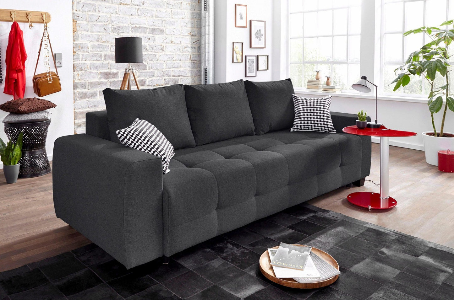 Sofa Beech Wood Linen Dark Grey 230×90