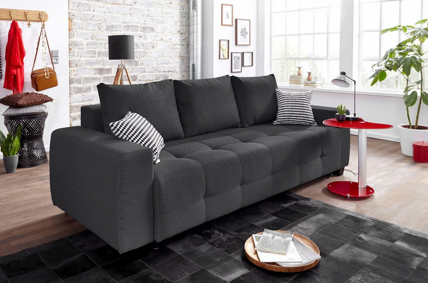 Sofa - Beech Wood - Linen Fabric - Grey - 230x90 cm - Cataloug