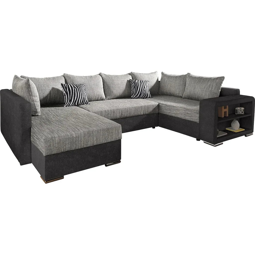 Sofa U Shape - Beech Wood - Linen Fabric - Grey - 300x200x85 cm - Cataloug