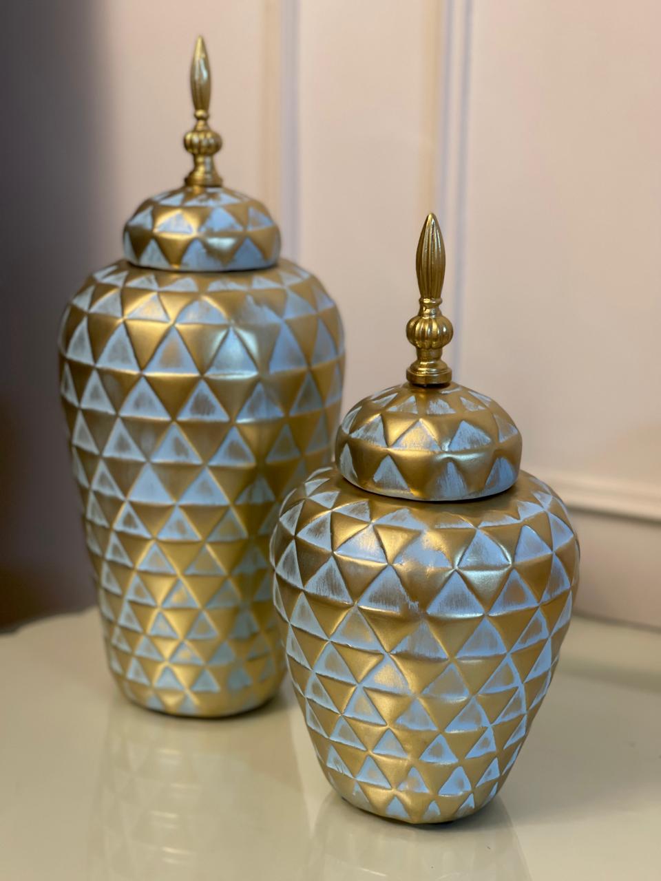 مزهرية بوليستر - بوليستر - أزرق وذهبي - مقاسات متعددة