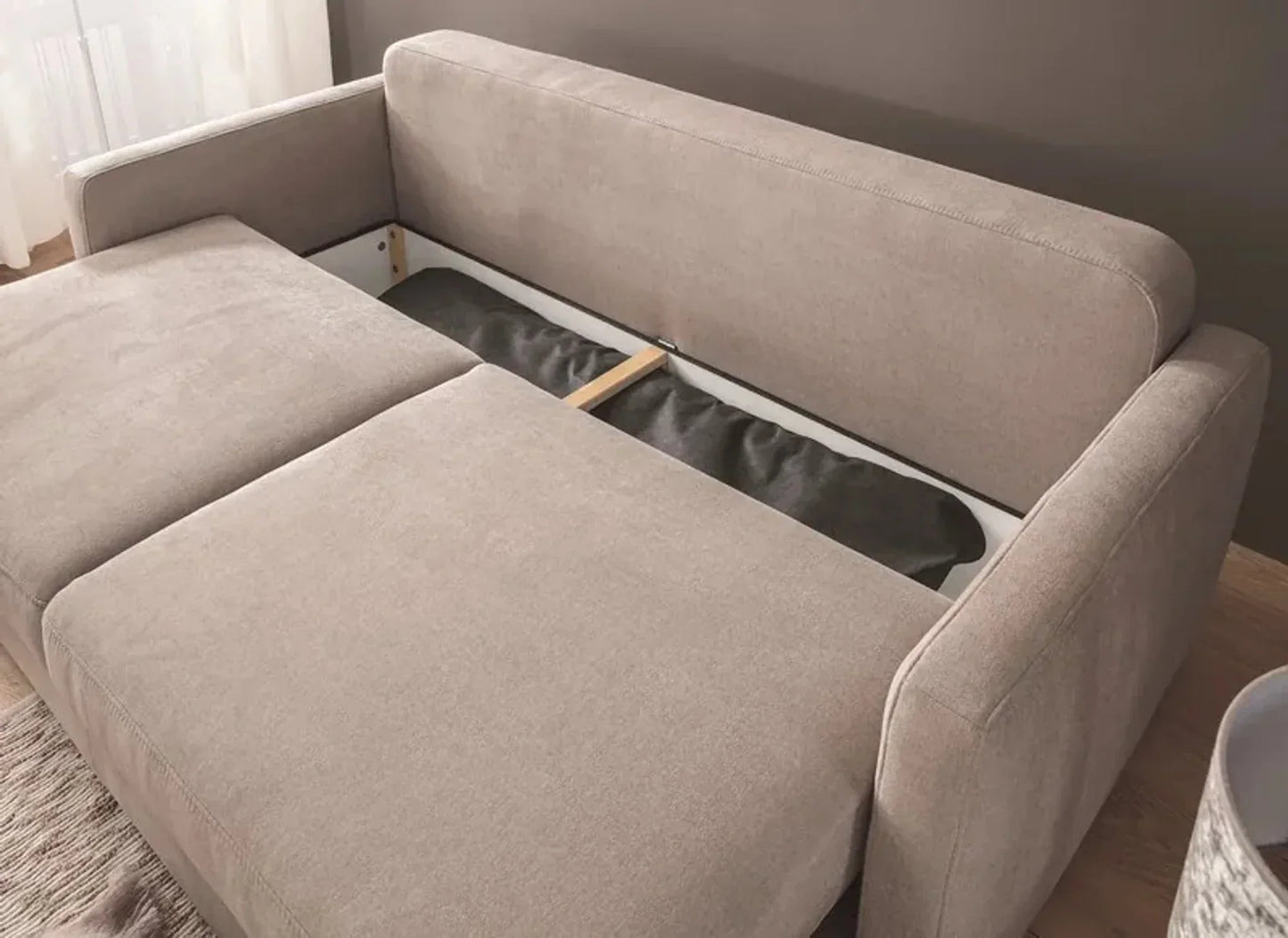 Sofa Bed - Beech Wood - Linen Fabric - Beige - 200x85 cm - Cataloug