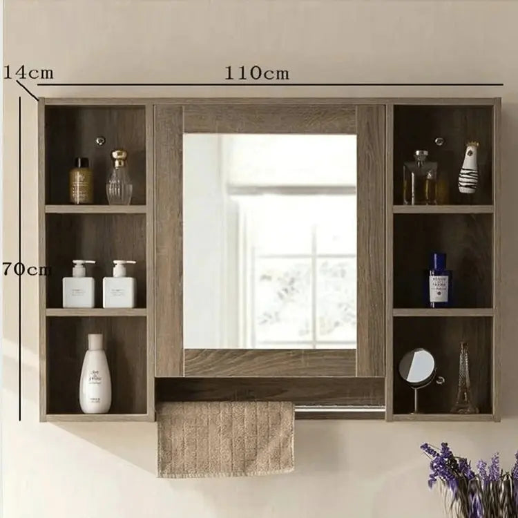 Bathroom mirror withshelf storage -NW- Wooden color -110x14x70 cm