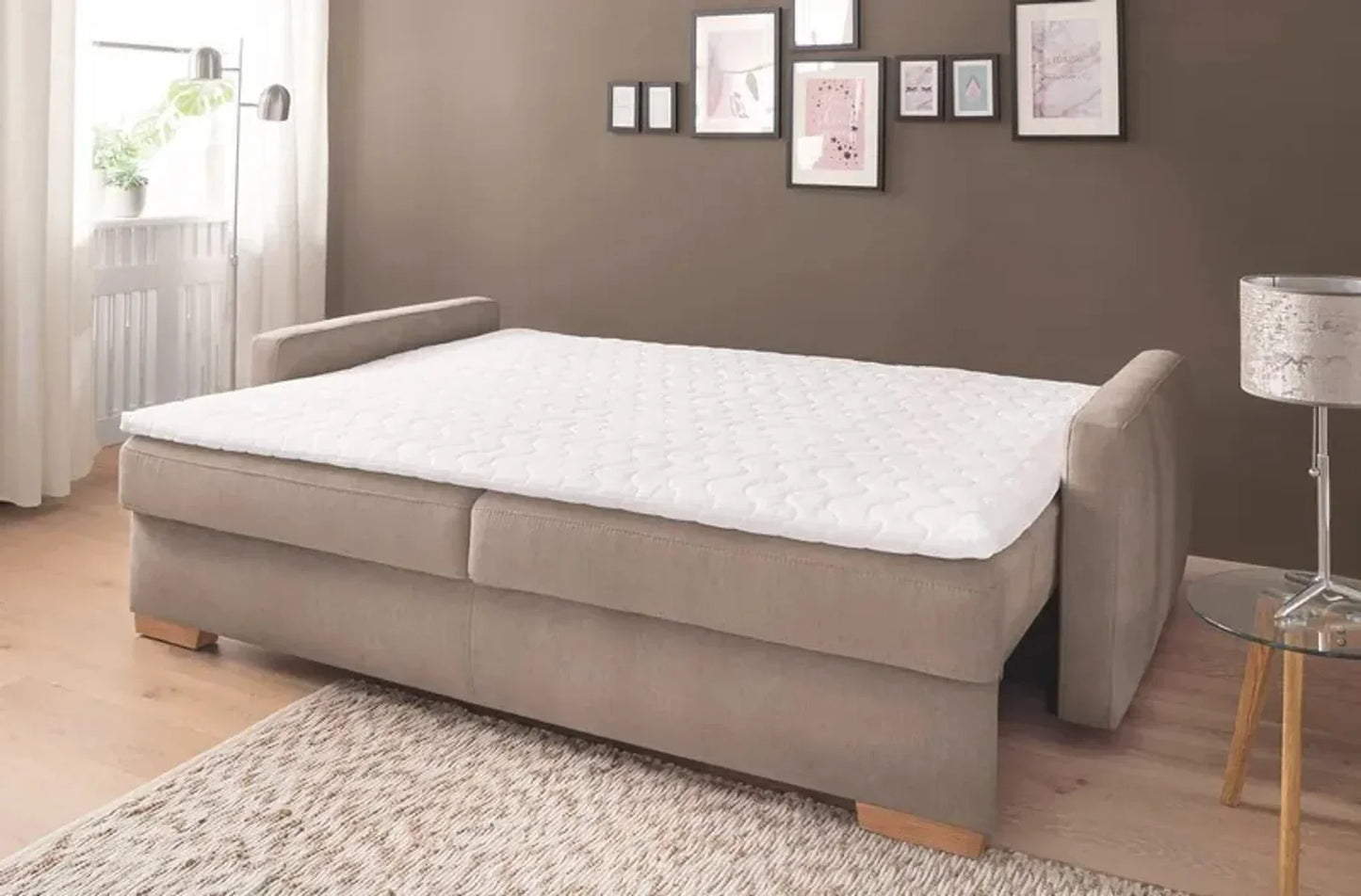 Sofa Bed - Beech Wood - Linen Fabric - Beige - 200x85 cm - Cataloug