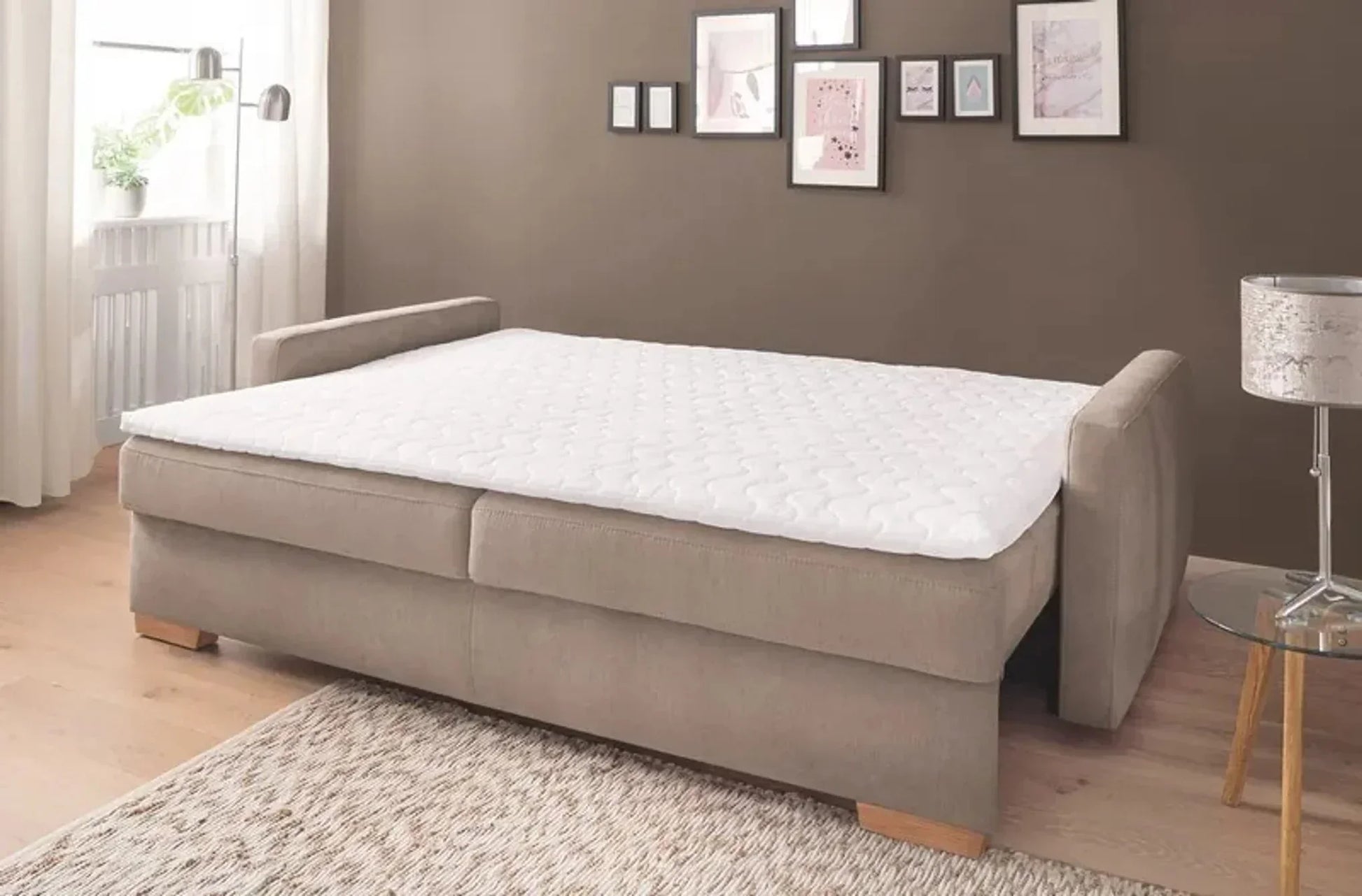 Sofa Bed - Beech Wood - Linen Fabric - Beige - 200x85 cm - Cataloug