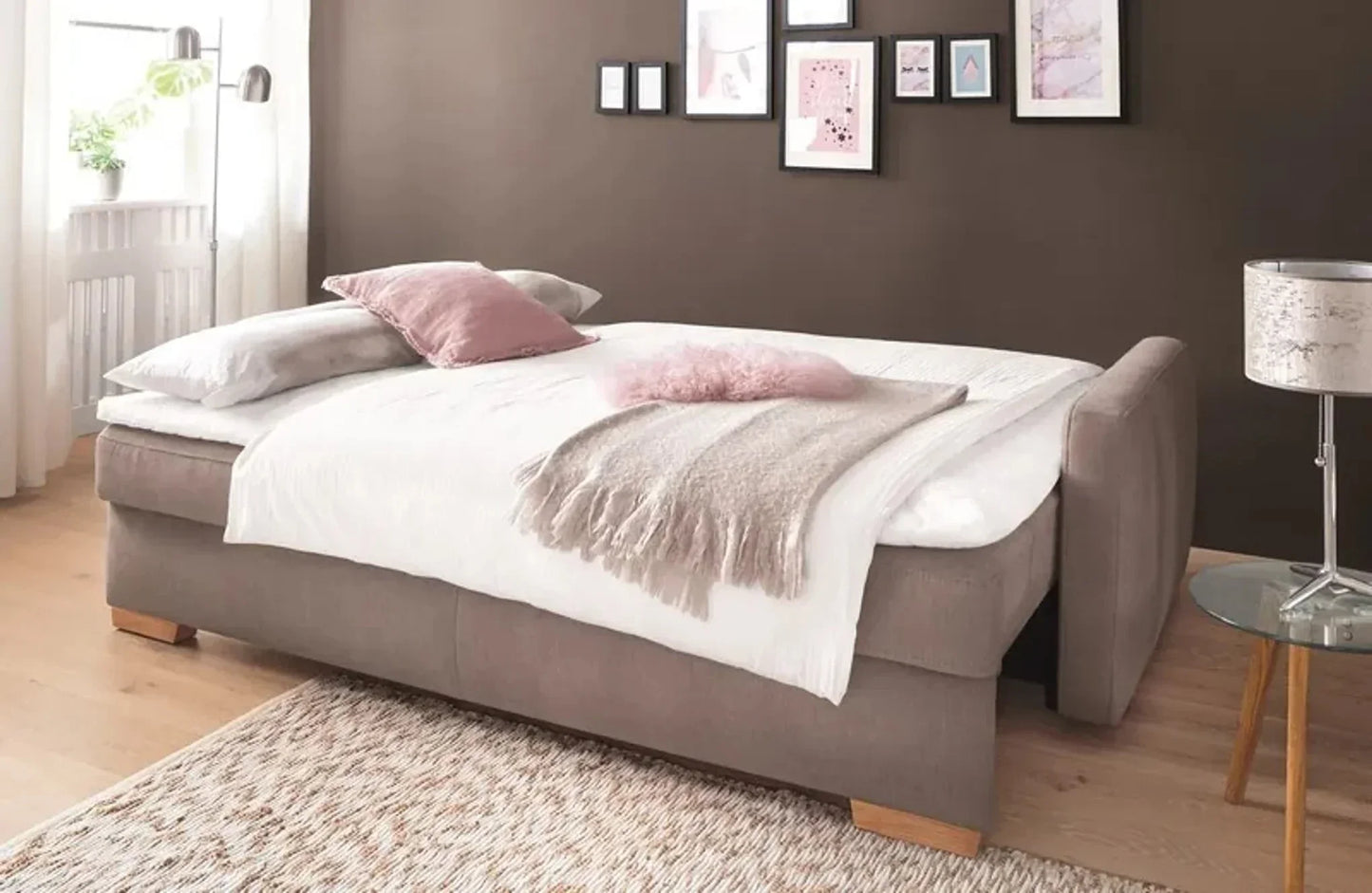 Sofa Bed - Beech Wood - Linen Fabric - Beige - 200x85 cm - Cataloug