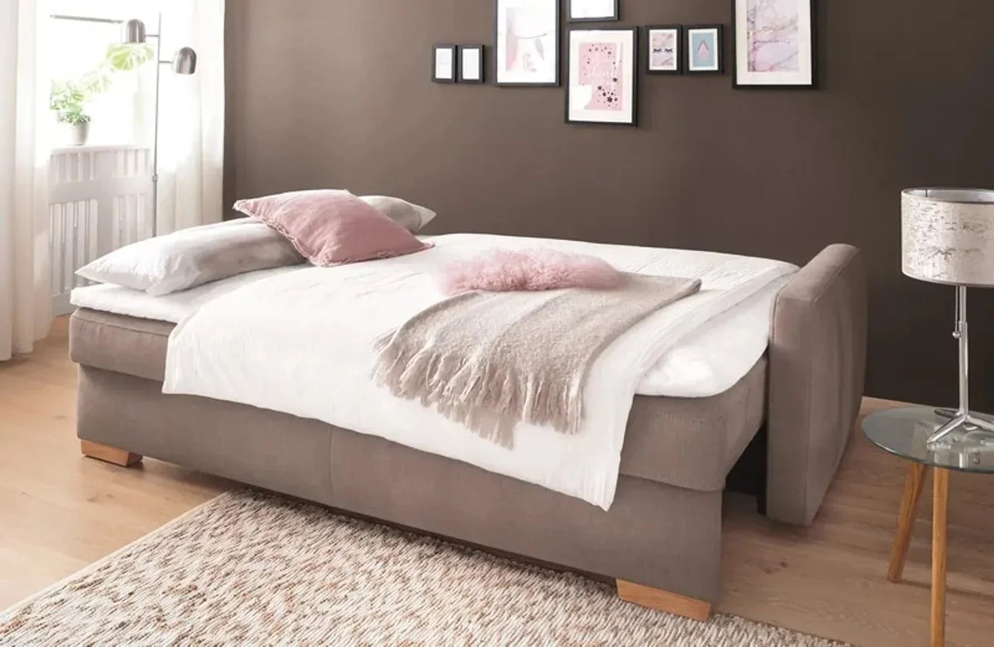 Sofa Bed - Beech Wood - Linen Fabric - Beige - 200x85 cm - Cataloug