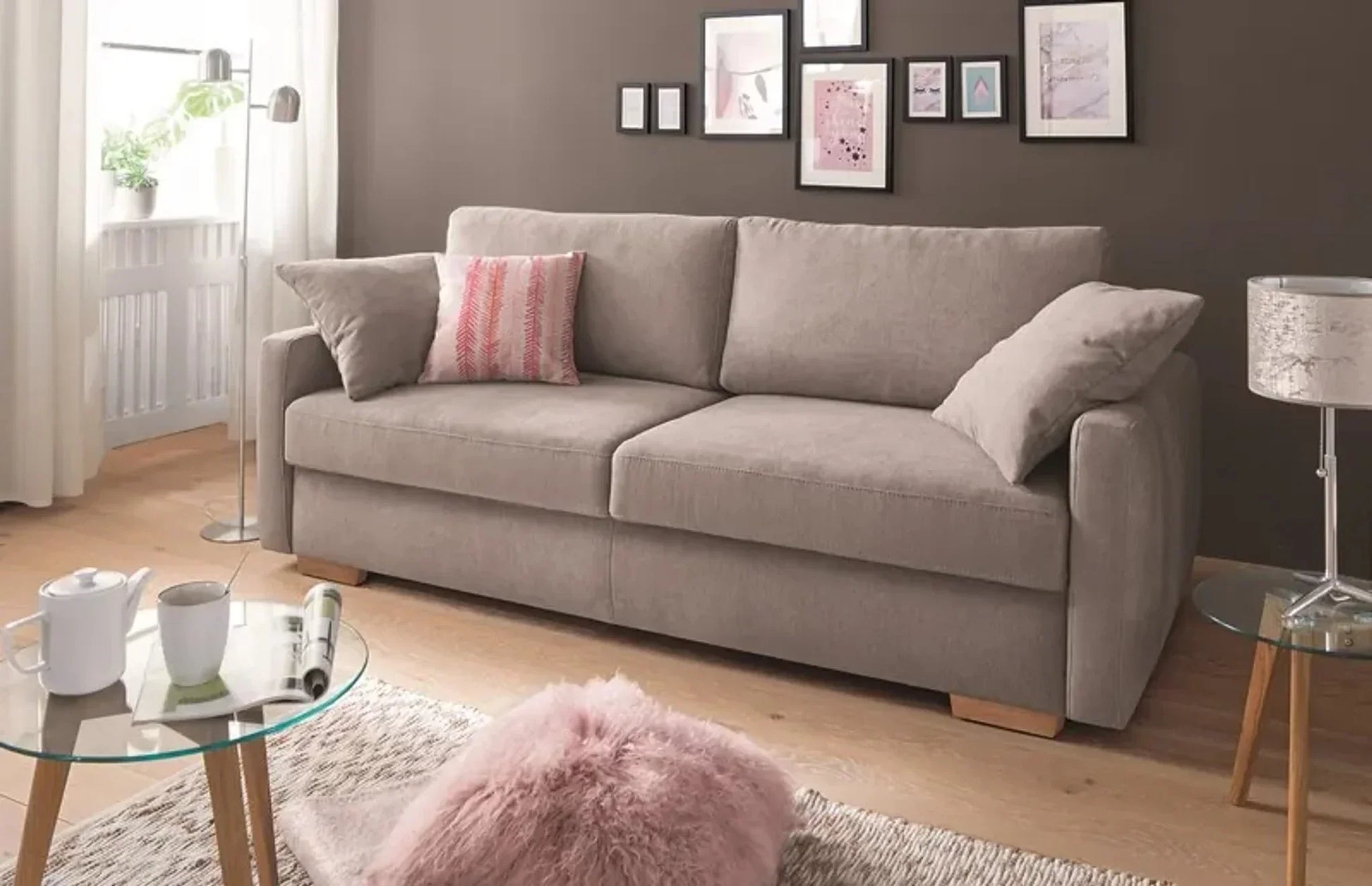 Sofa Bed - Beech Wood - Linen Fabric - Beige - 200x85 cm - Cataloug