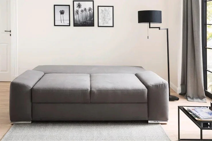 Sofa Bed - Beech Wood - Linen Fabric - Grey - 200x85 cm - Cataloug