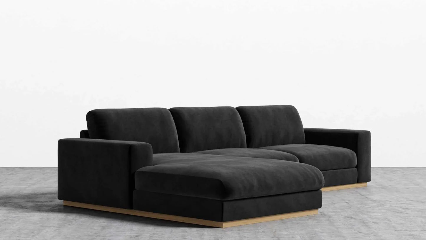 Sofa L Shape - Beech Wood - Velvet Fabric - Black - 280x180 cm - Cataloug