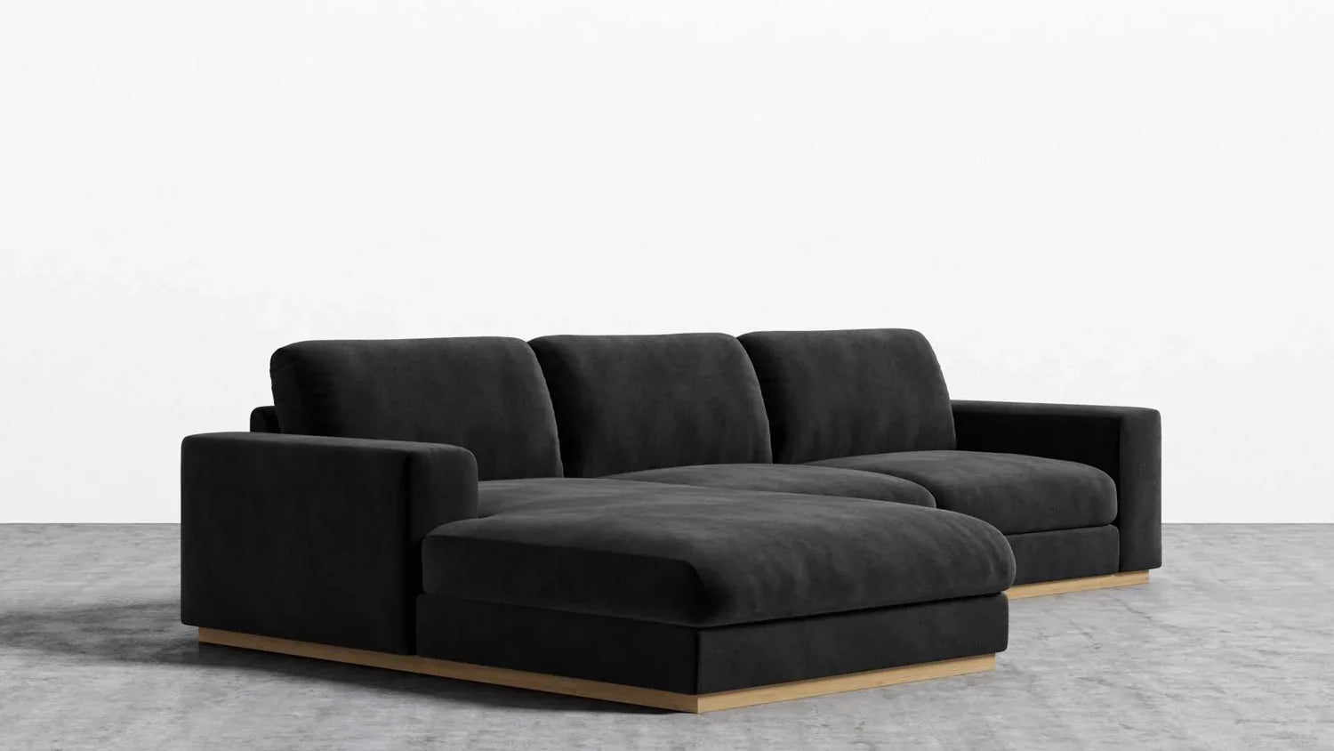Sofa L Shape - Beech Wood - Velvet Fabric - Black - 280x180 cm - Cataloug