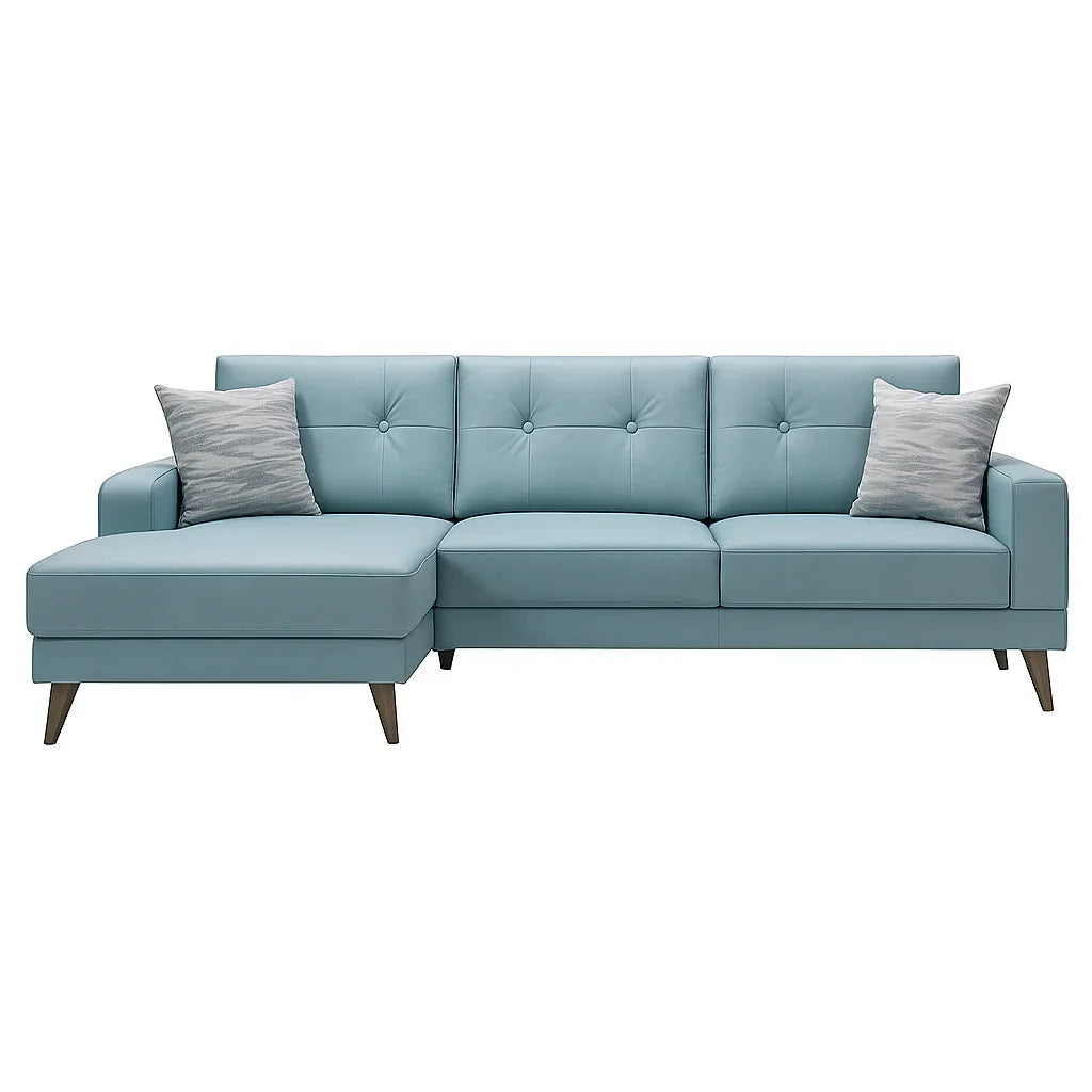 Sofa L Shape - Beech Wood - Linen Fabric - Blue - 240x170x90x75 cm - Cataloug