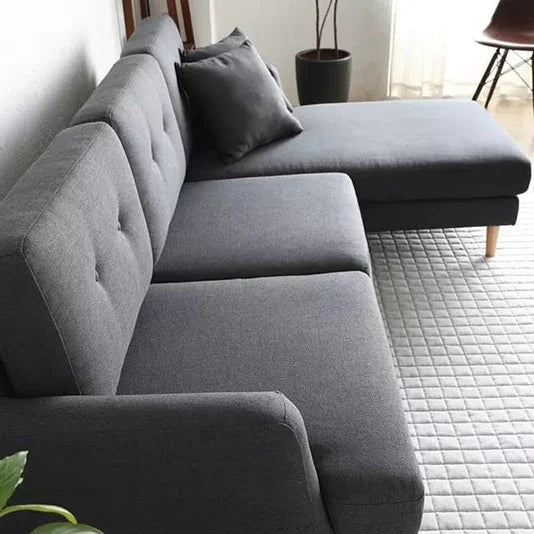 Sofa L Shape - Beech Wood - Linen Fabric - Grey - 240x180 cm - Cataloug