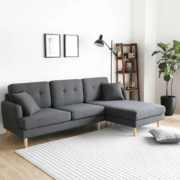 Sofa L Shape - Beech Wood - Linen Fabric - Grey - 240x180 cm - Cataloug