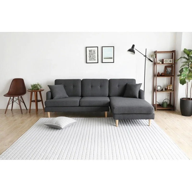 Sofa L Shape - Beech Wood - Linen Fabric - Grey - 240x180 cm - Cataloug