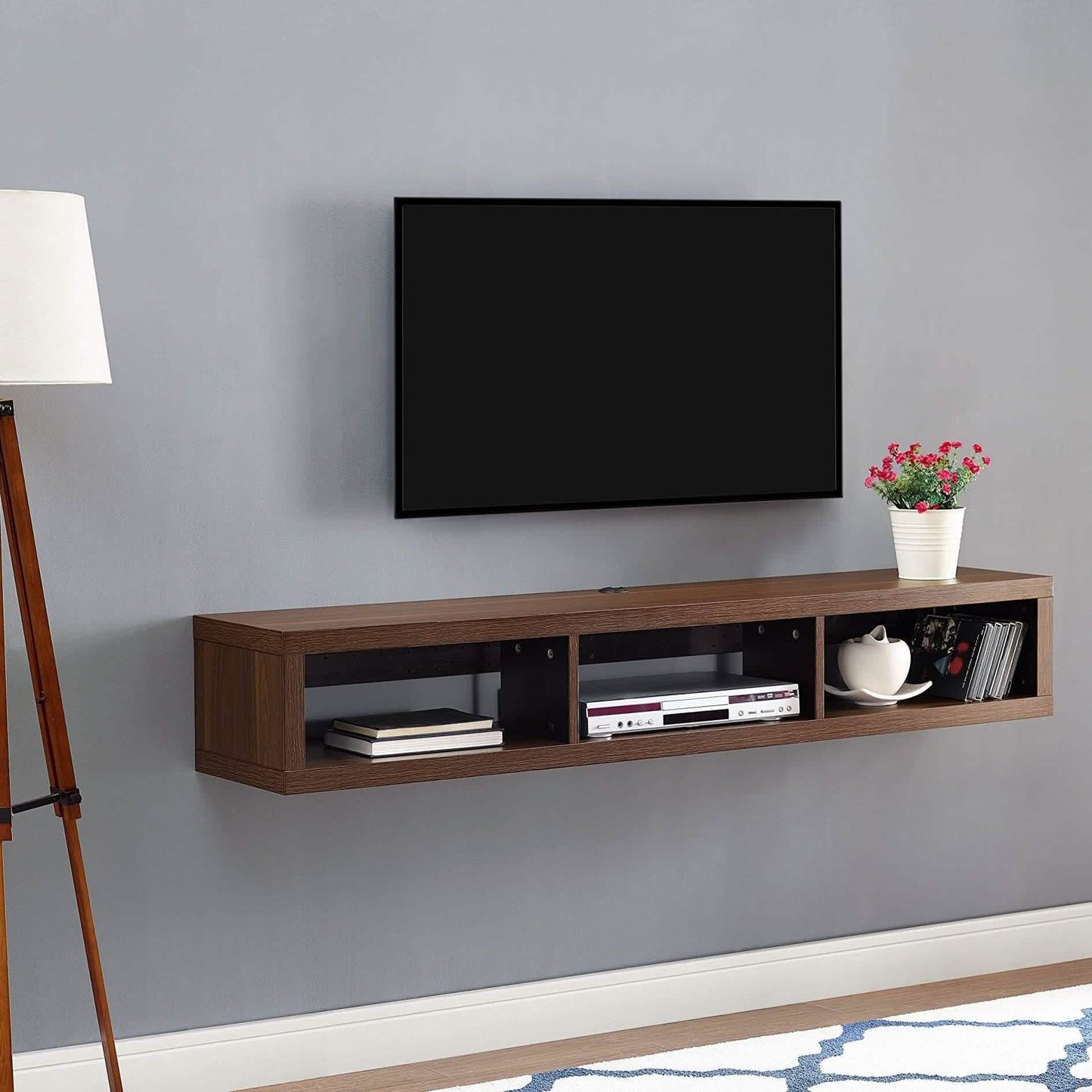 وحدة تلفزيون مثبتة على الحائط - لون بني غامق - 130×30×25 سم