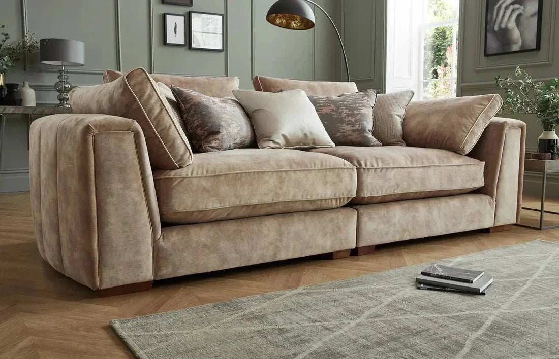 Sofa - Beech Wood - Velvet Fabric - Beige - 240x90 cm - Cataloug