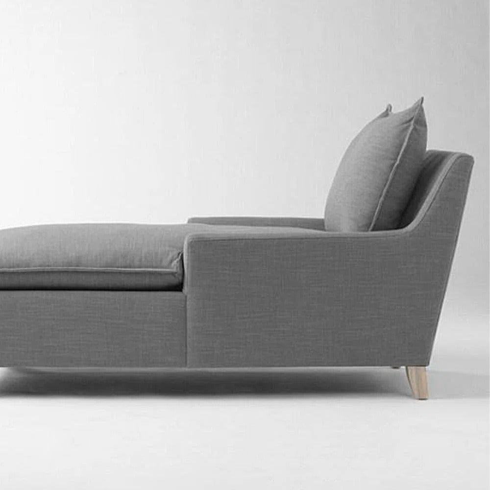 Chaise Longue Beech Wood Linen Grey 180×90