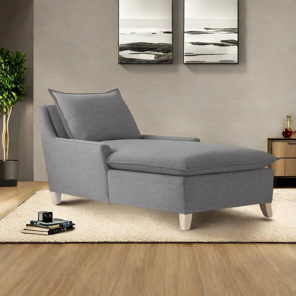 Chaise Longue Beech Wood Linen Grey 180×90