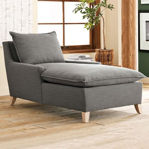 Chaise Longue Beech Wood Linen Grey 180×90