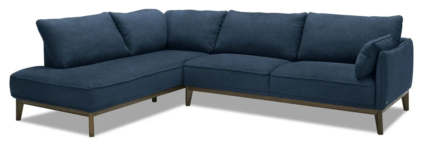 Sofa L Shape - Beech Wood - Linen Fabric - Blue - 300x200x90 cm - Cataloug