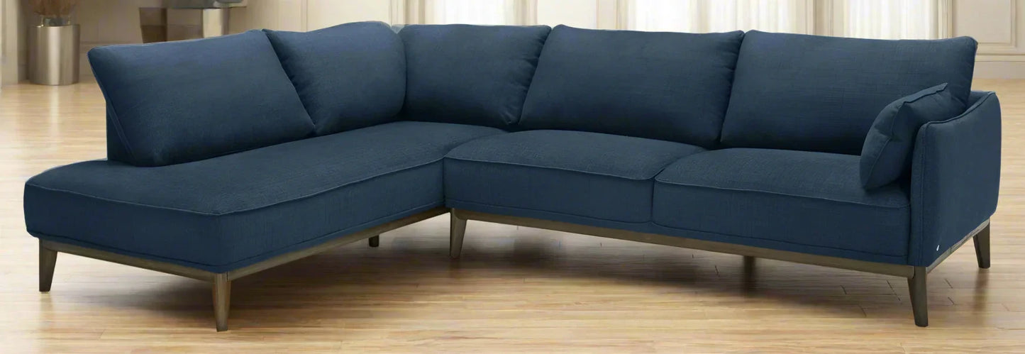 Sofa L Shape - Beech Wood - Linen Fabric - Blue - 300x200x90 cm - Cataloug