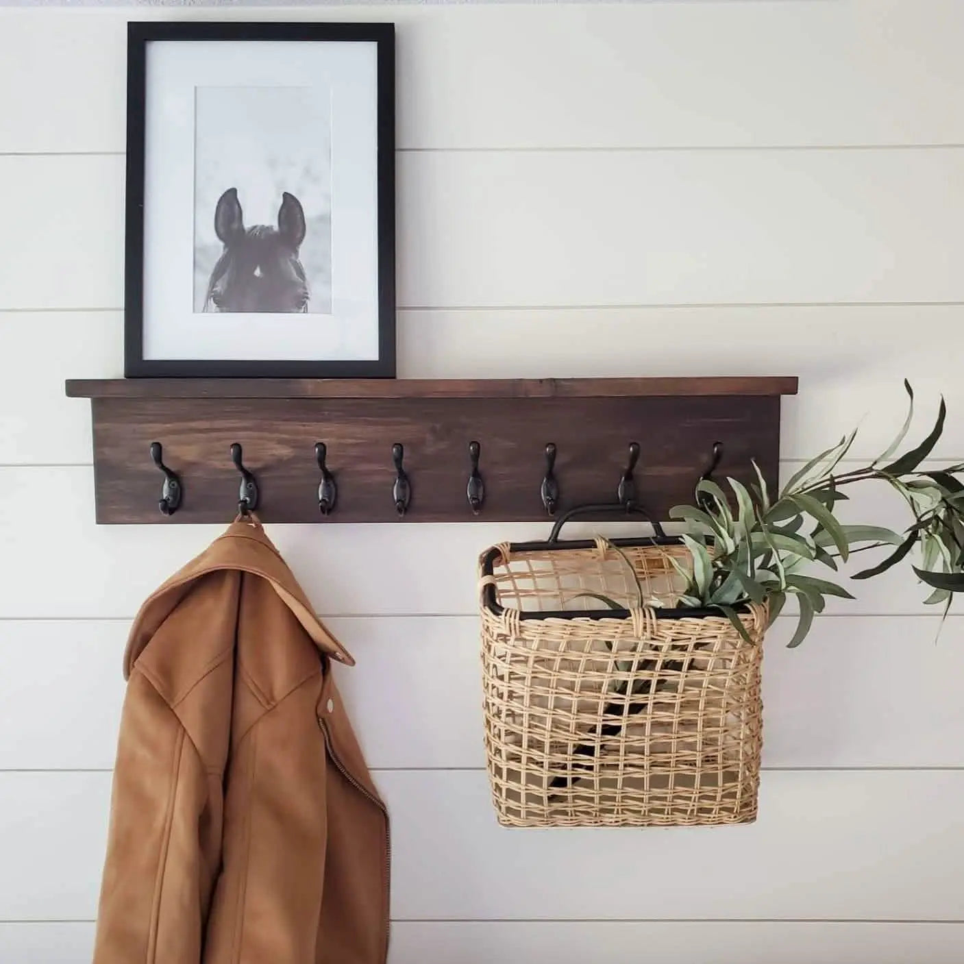 Shelf with hanger - NW - Brown - 13x65x15 cm