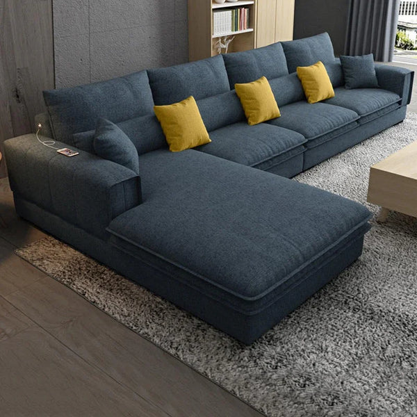 Sofa L Shape - Beech Wood - Linen Fabric - Blue - 320x200x90 cm - Cataloug