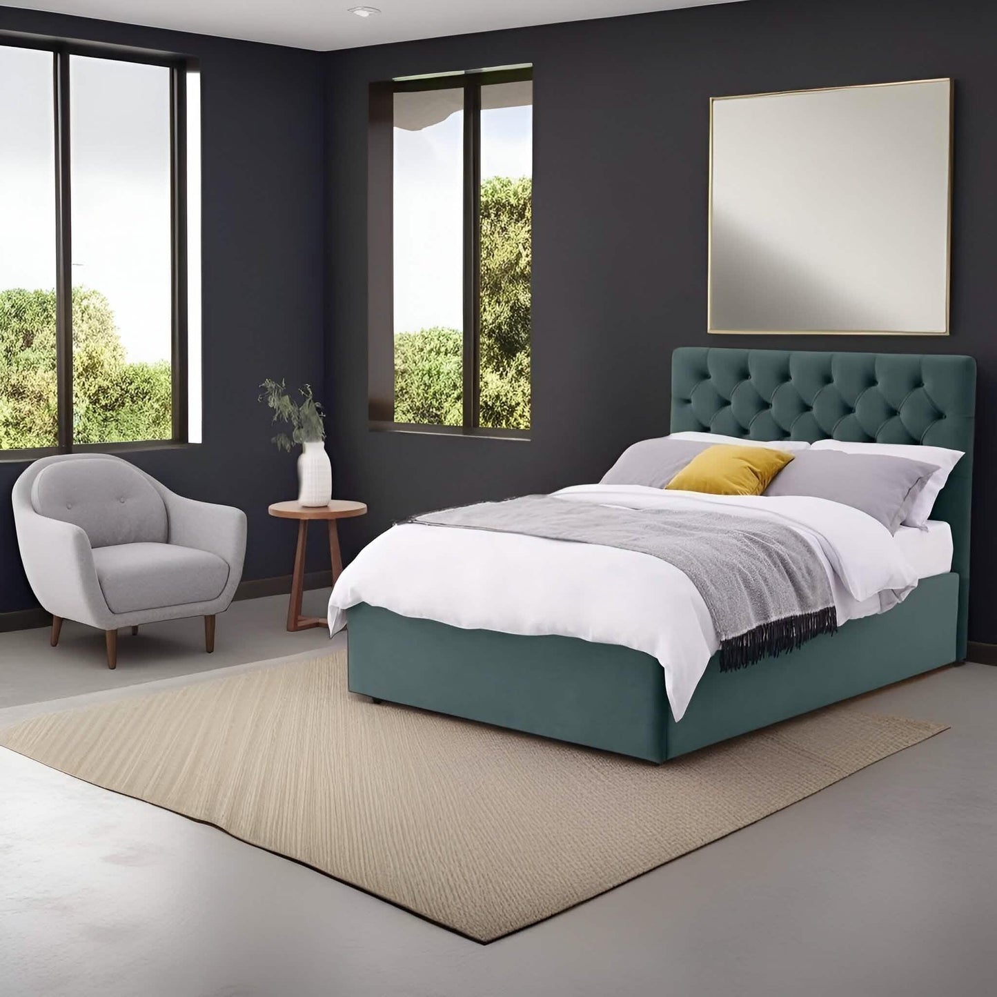 Bed - Beech Wood - Linen Fabric - Green - 200x160 cm - Cataloug
