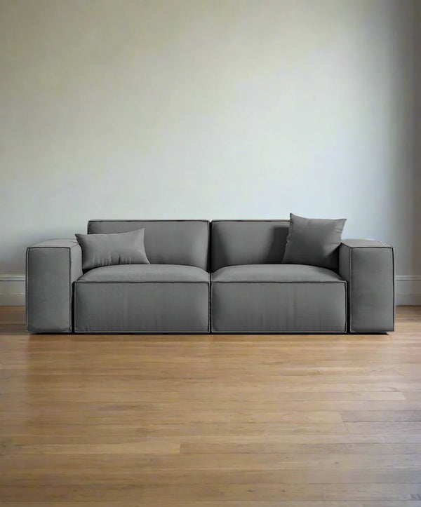 Sofa - Beech Wood - Linen Fabric - Grey - 200x90x75 cm - Cataloug