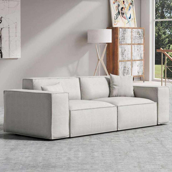Sofa - Beech Wood - Linen Fabric - Beige - 200x90x75 cm - Cataloug