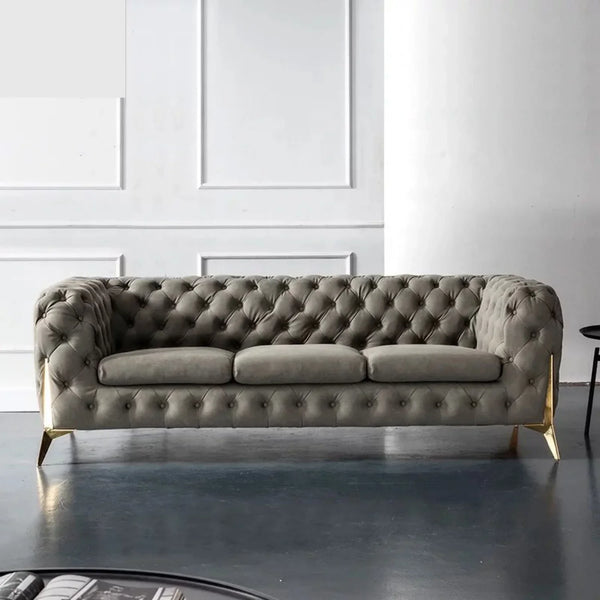 3 Seat Sofa - Beech Wood - Velvet Fabric - Grey - 240x90x75 cm - Cataloug