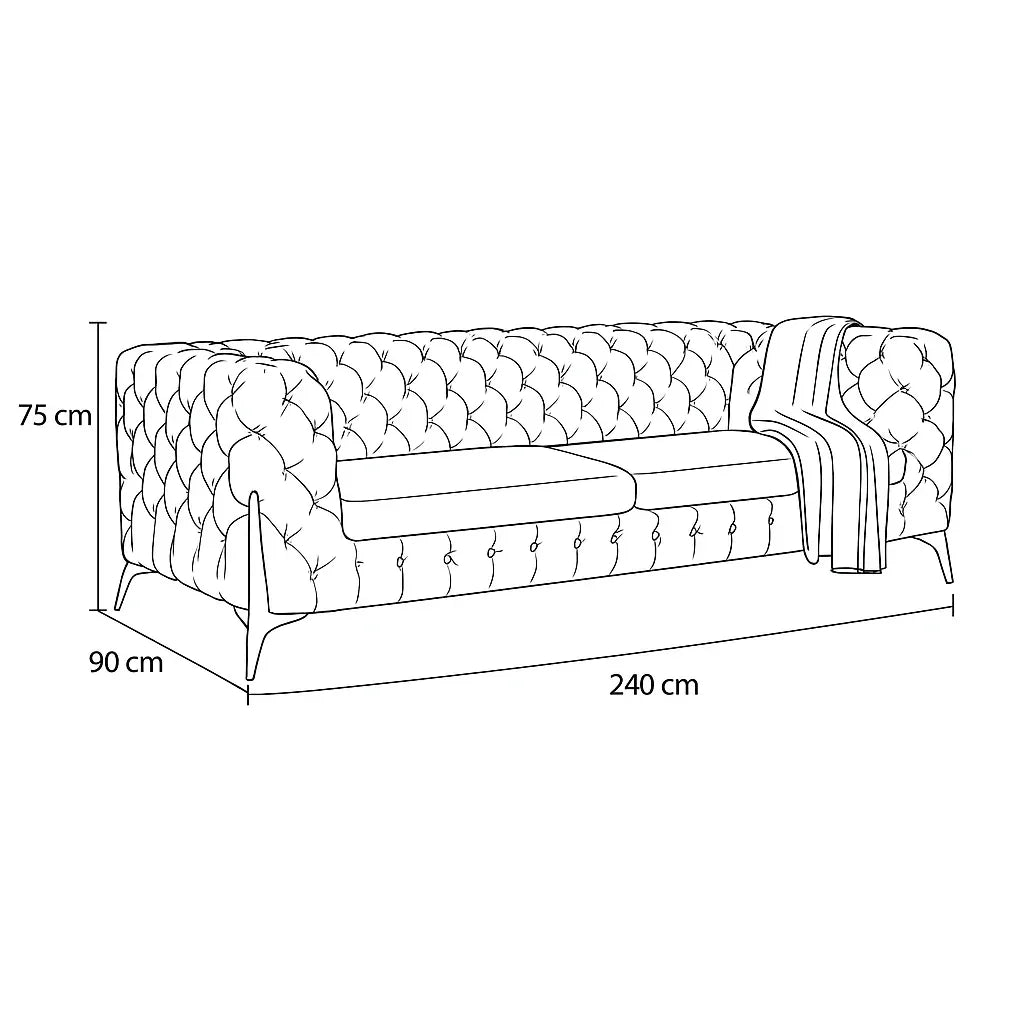 3 Seat Sofa - Beech Wood - Velvet Fabric - Blue- 240x90x75 cm - Cataloug