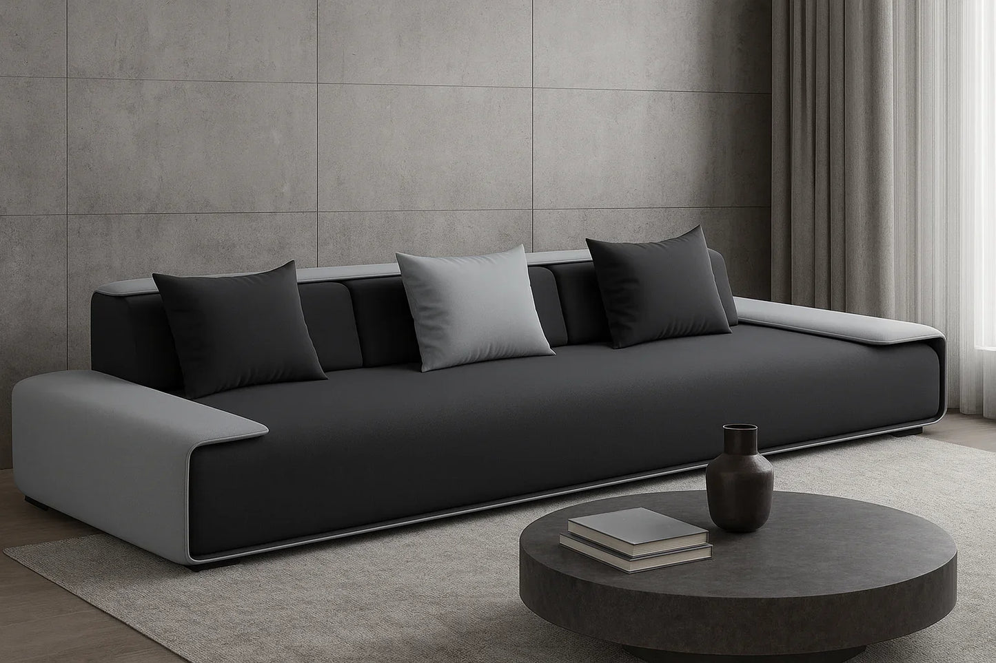 Sofa - Beech Wood - Linen Fabric - Grey & Beige - 220x90x75 cm - Cataloug