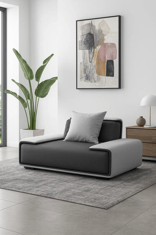 Arm Chair - Beech Wood - Linen Fabric - Grey & Beige - 75x55 cm - Cataloug