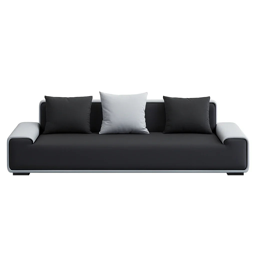 Sofa - Beech Wood - Linen Fabric - Grey & Beige - 220x90x75 cm - Cataloug