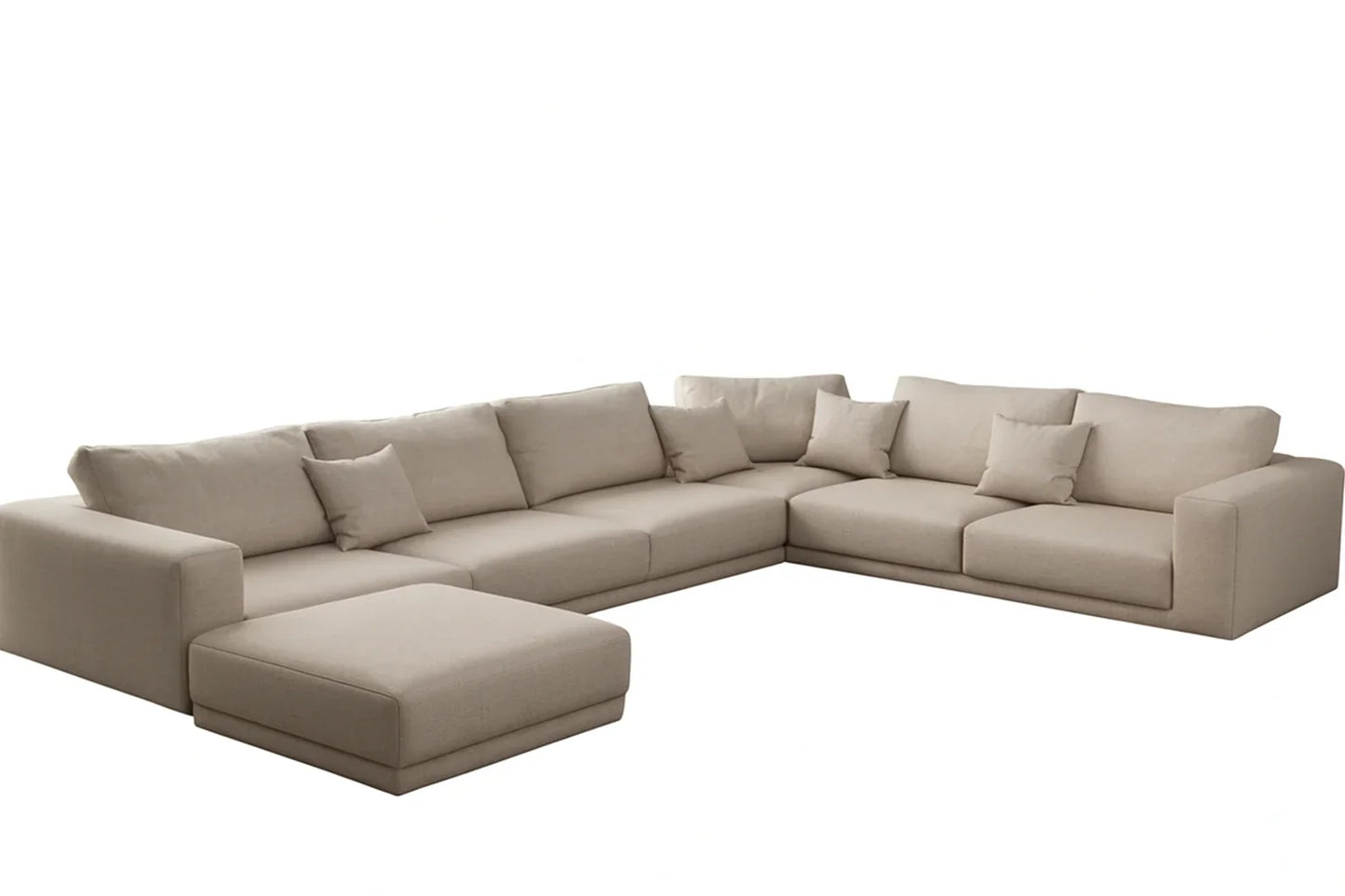 Sofa U Shape - Beech Wood - Linen Fabric - Beige - 350x250x180x90x75 cm - Cataloug