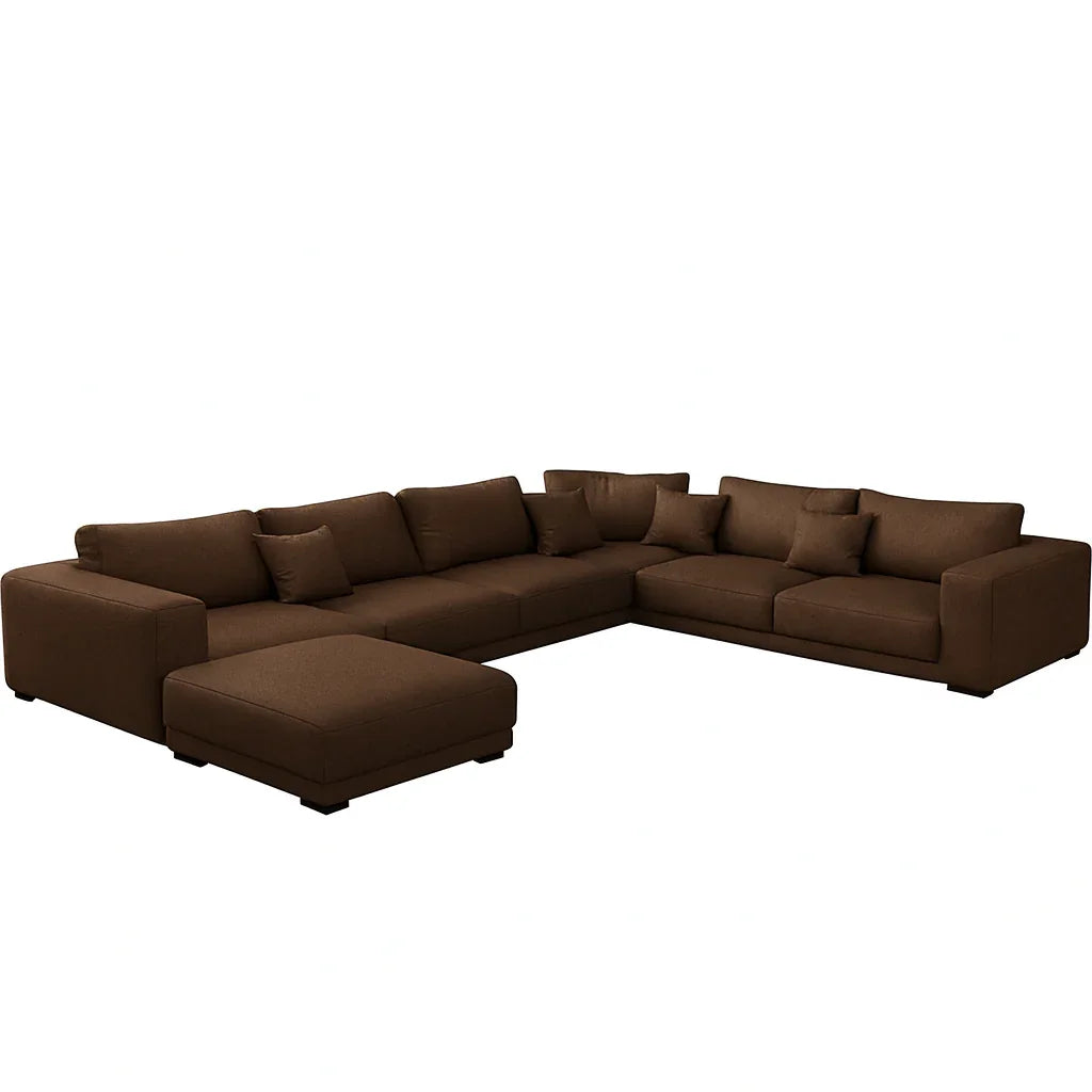 Sofa U Shape - Beech Wood - Linen Fabric - Brown - 350x250x180x90x75 cm - Cataloug