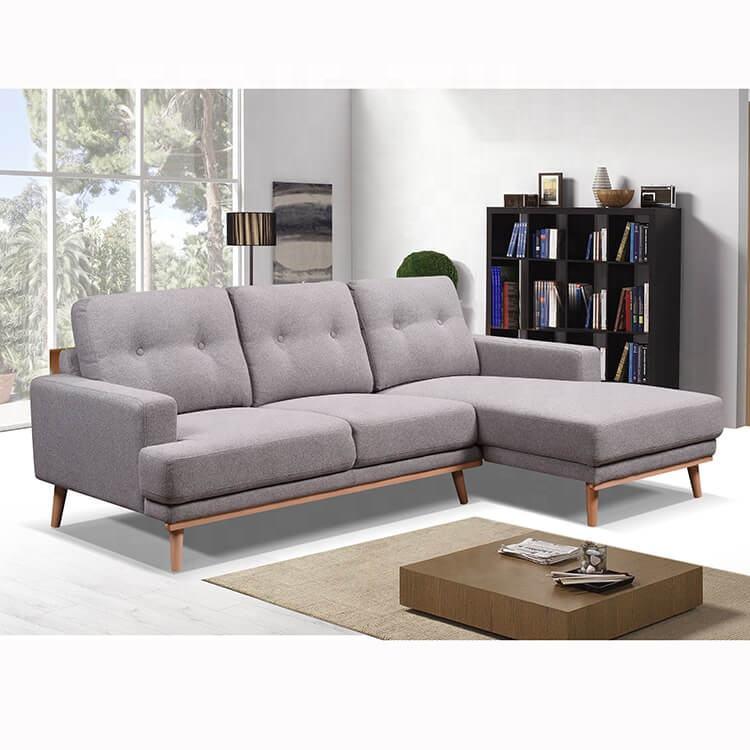 Sofa L Shape - Beech Wood - Linen Fabric - Grey - 240x170x90x75 cm - Cataloug