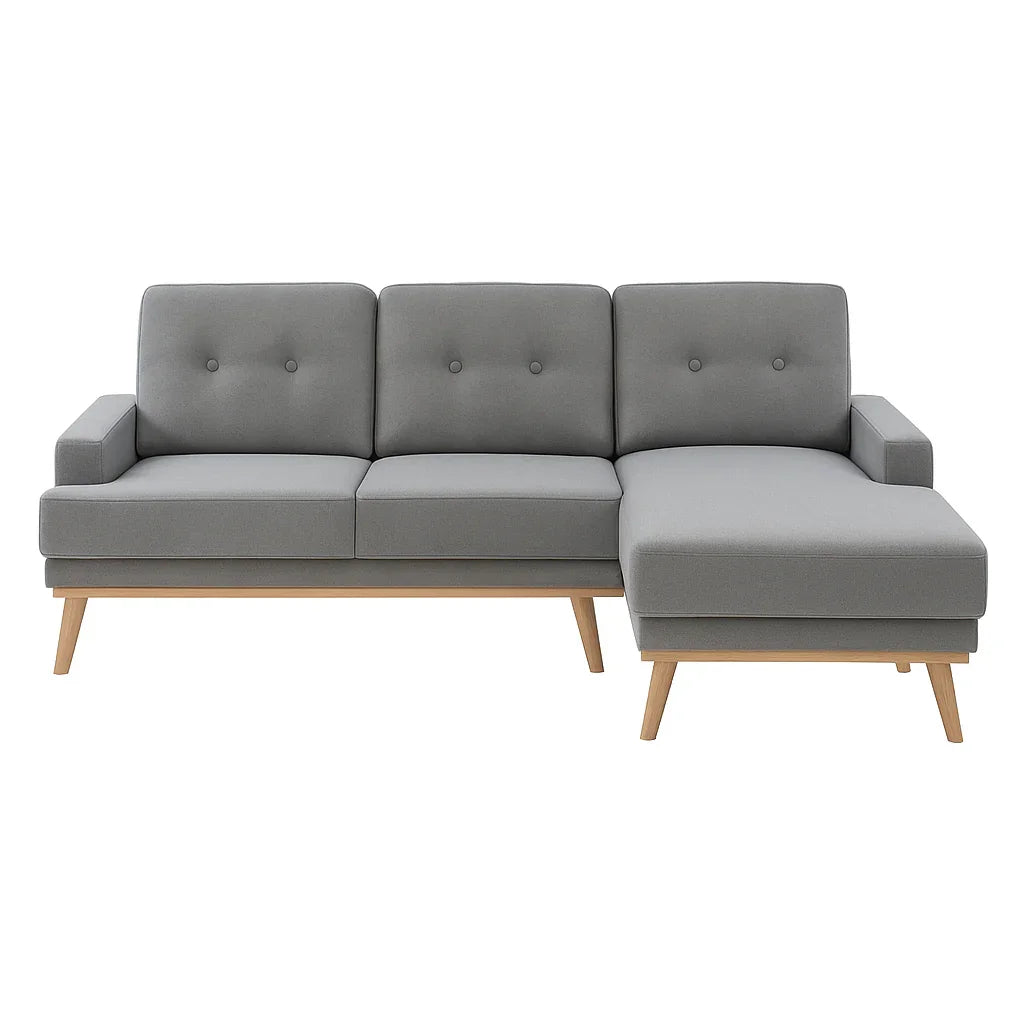 Sofa L Shape - Beech Wood - Linen Fabric - Grey - 240x170x90x75 cm - Cataloug