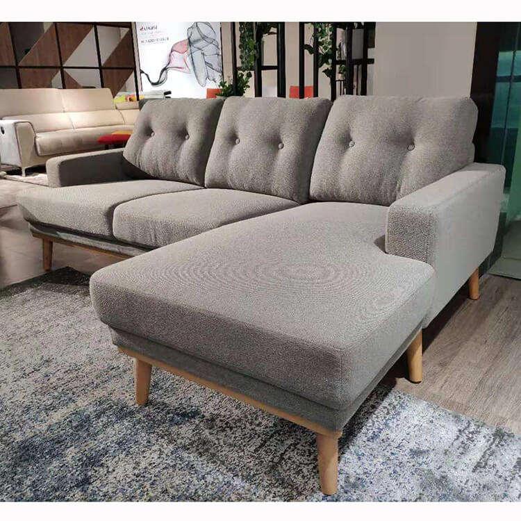 Sofa L Shape - Beech Wood - Linen Fabric - Grey - 240x170x90x75 cm - Cataloug