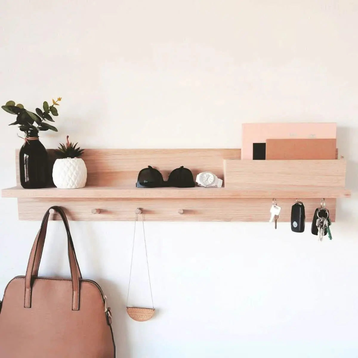 Shelf with hanger - NW - Wooden color - 12x72x20 cm