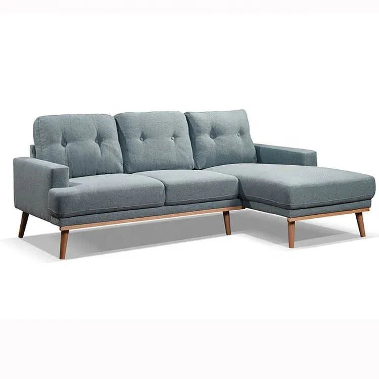 Sofa L Shape - Beech Wood - Linen Fabric - Blue - 240x170x90x75 cm - Cataloug