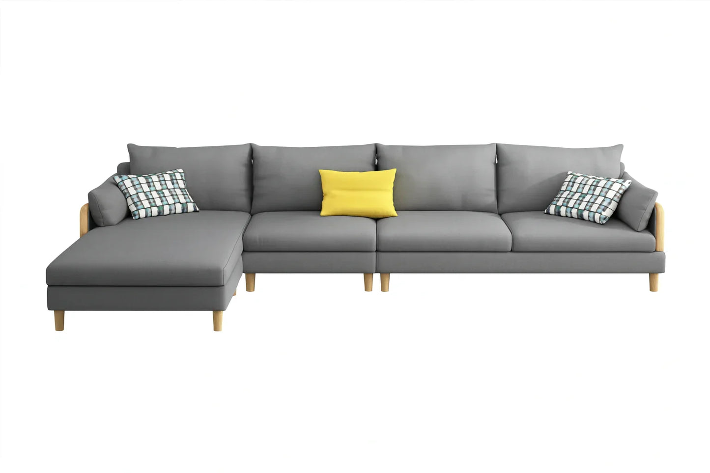 Sofa L Shape - Beech Wood - Linen Fabric - Grey - 350x180x90x75 cm - Cataloug